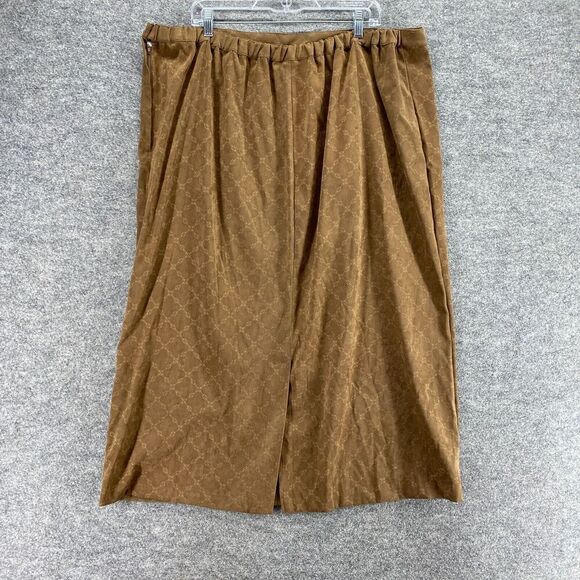5/$45 Country Wear Casuals Skirt Women 3X Plus Brown Geometric Midi Mid Rise - Picture 2 of 8
